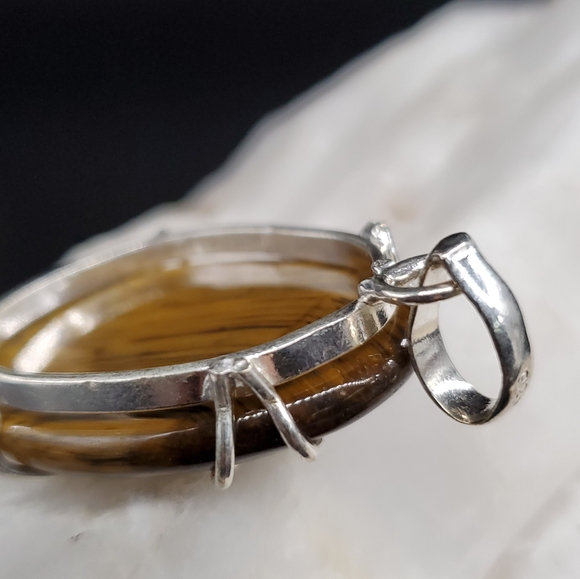 Natural Tiger Eye Stone Silver Pendant - Picture 6 of 7
